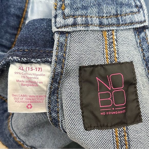 No Boundaries Distressed Blue Stretch Denim Bib Overalls Shortalls Size XL - Picture 8 of 14